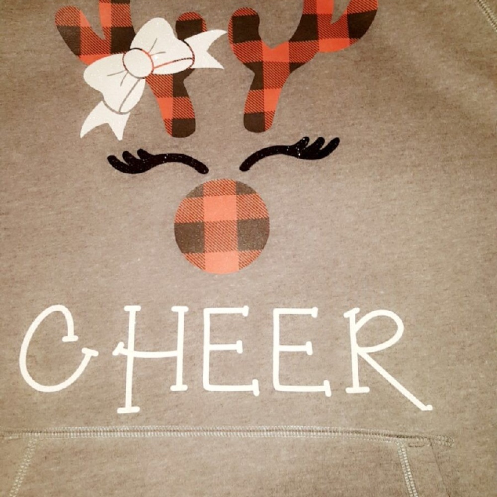 Cheerleading reindeer bow buffalo plaid hoodie